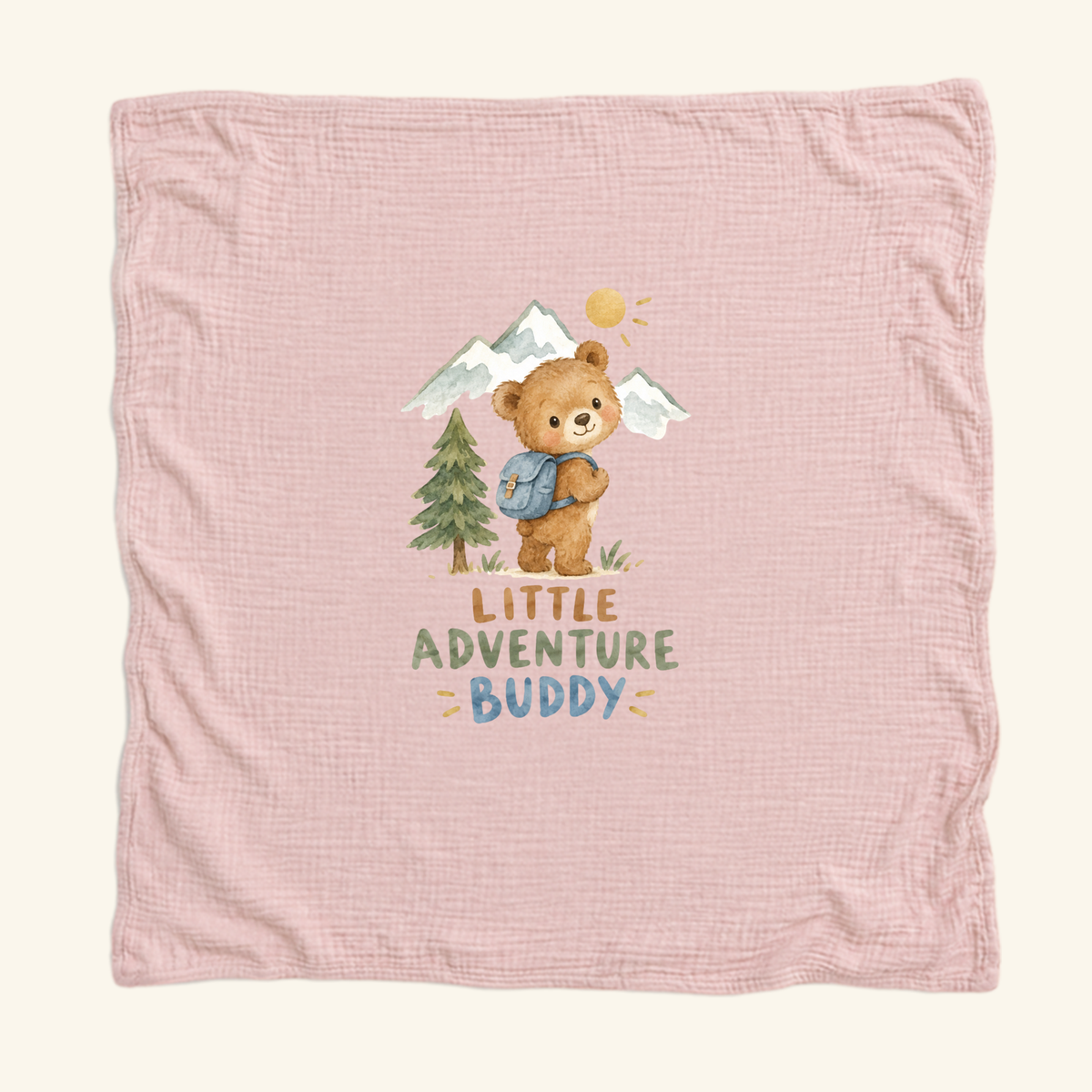 Little Adventure Buddy Baby Blanket – Cute Hiking Bear Muslin Blanket