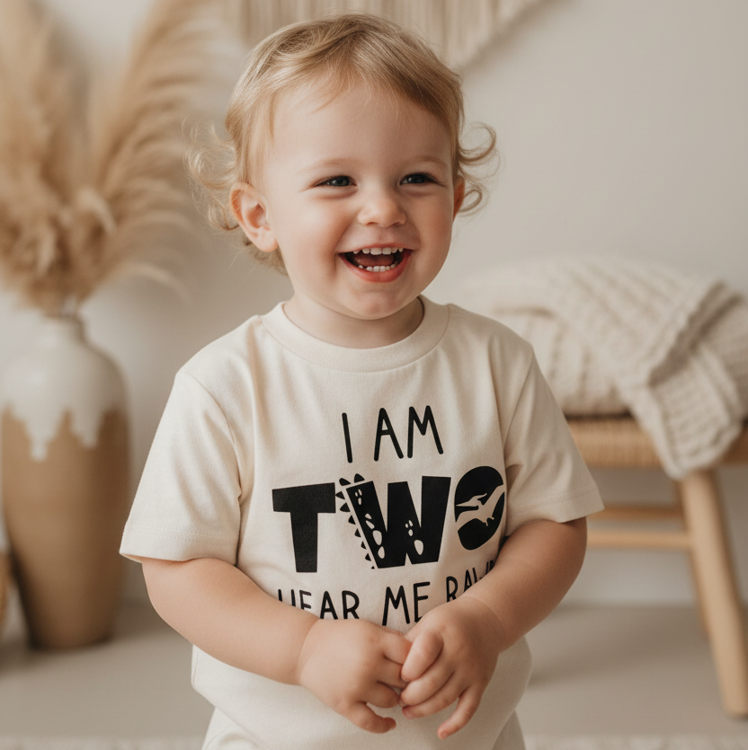 I Am Two Hear Me Rawr Toddler Shirt – Dinosaur 2nd Birthday Tee