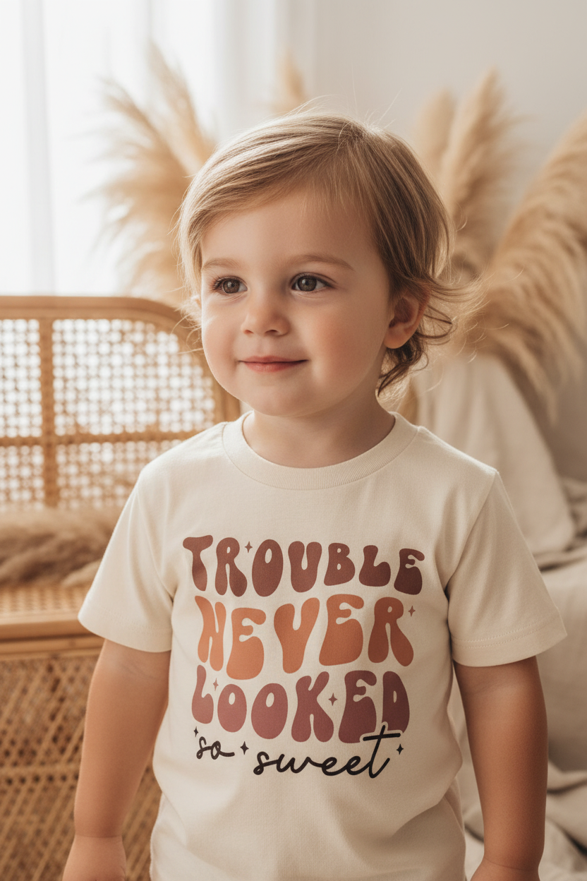 Trouble Never Looked So Sweet Kids Shirt – Funny Retro Tee