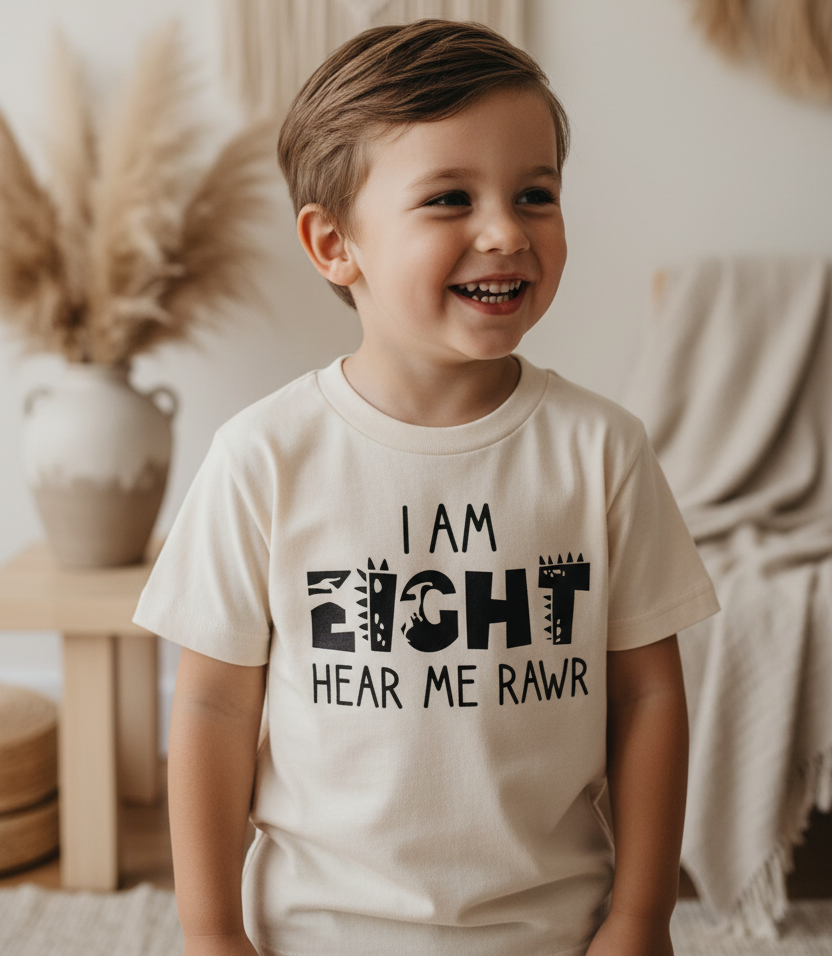I Am Eight Hear Me Rawr Kids Shirt – Dinosaur 8th Birthday Tee