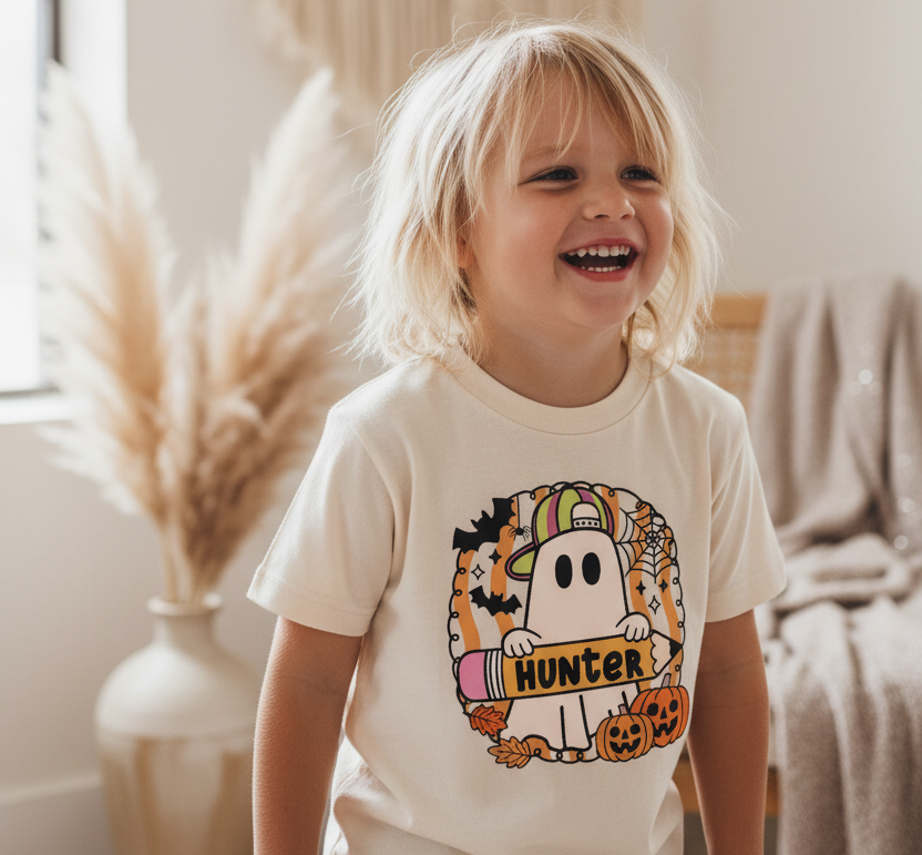 Personalized Halloween Ghost Kids Shirt – Custom Name Tee