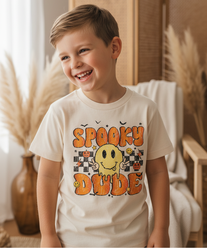 Spooky Dude Retro Kids Shirt – Halloween Tee