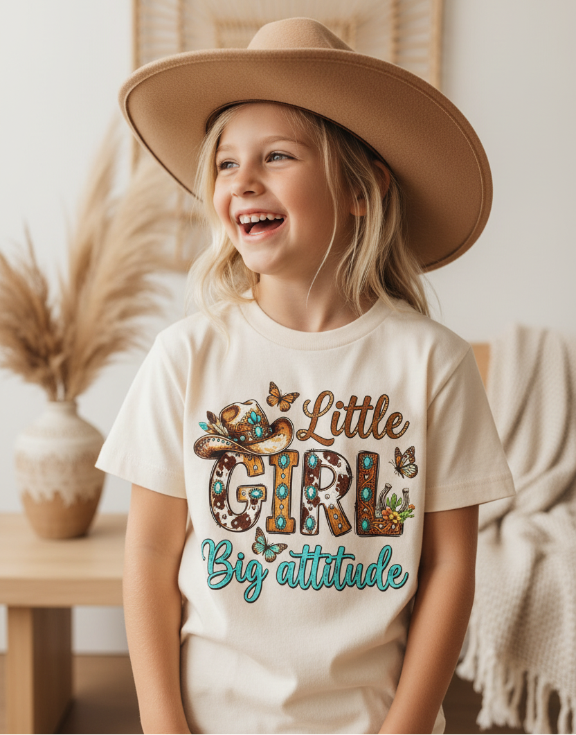 Little Girl Big Attitude Kids Shirt – Western Cowgirl Tee