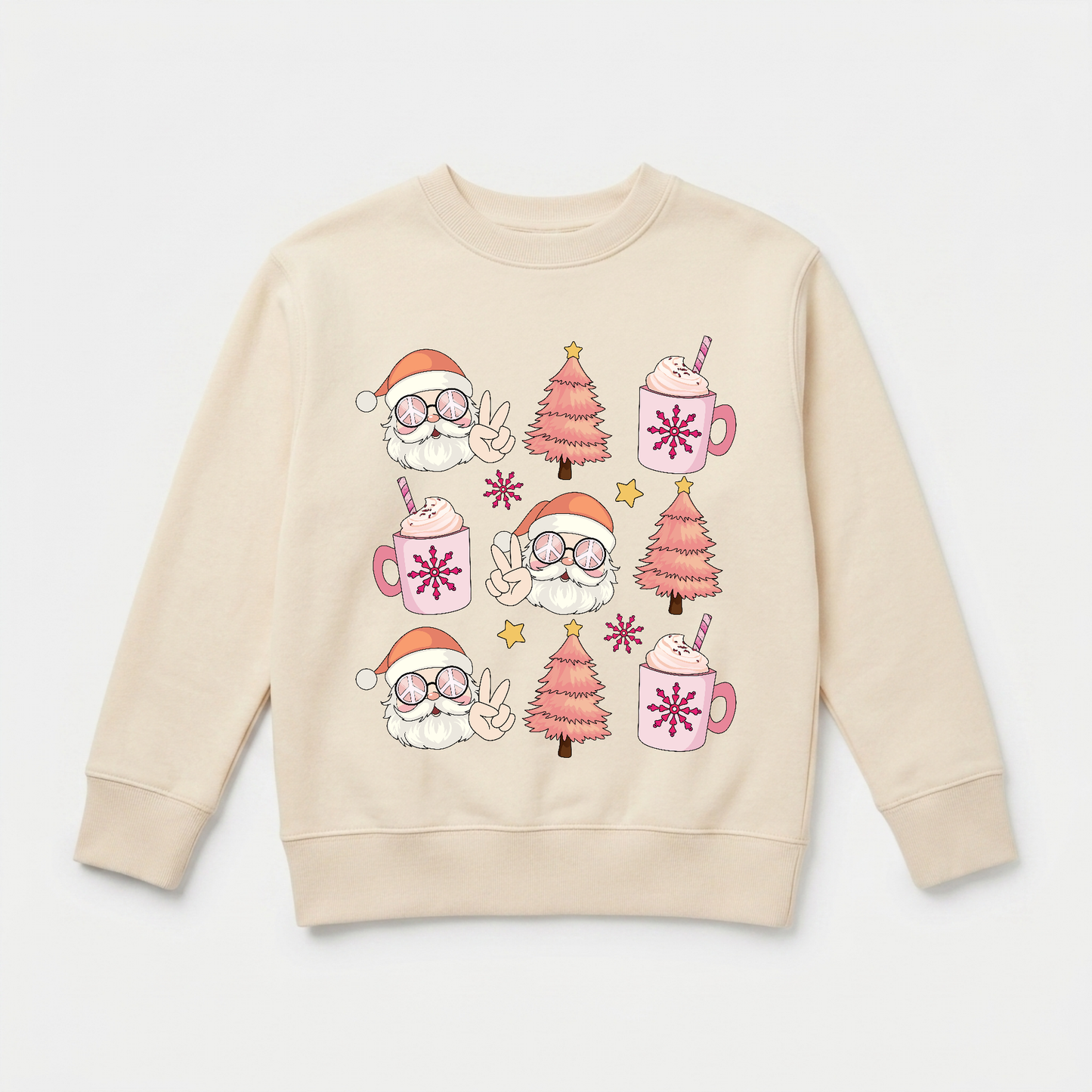 Retro Santa Pink Christmas Sweatshirt – Peace Sign Holiday Sweatshirt