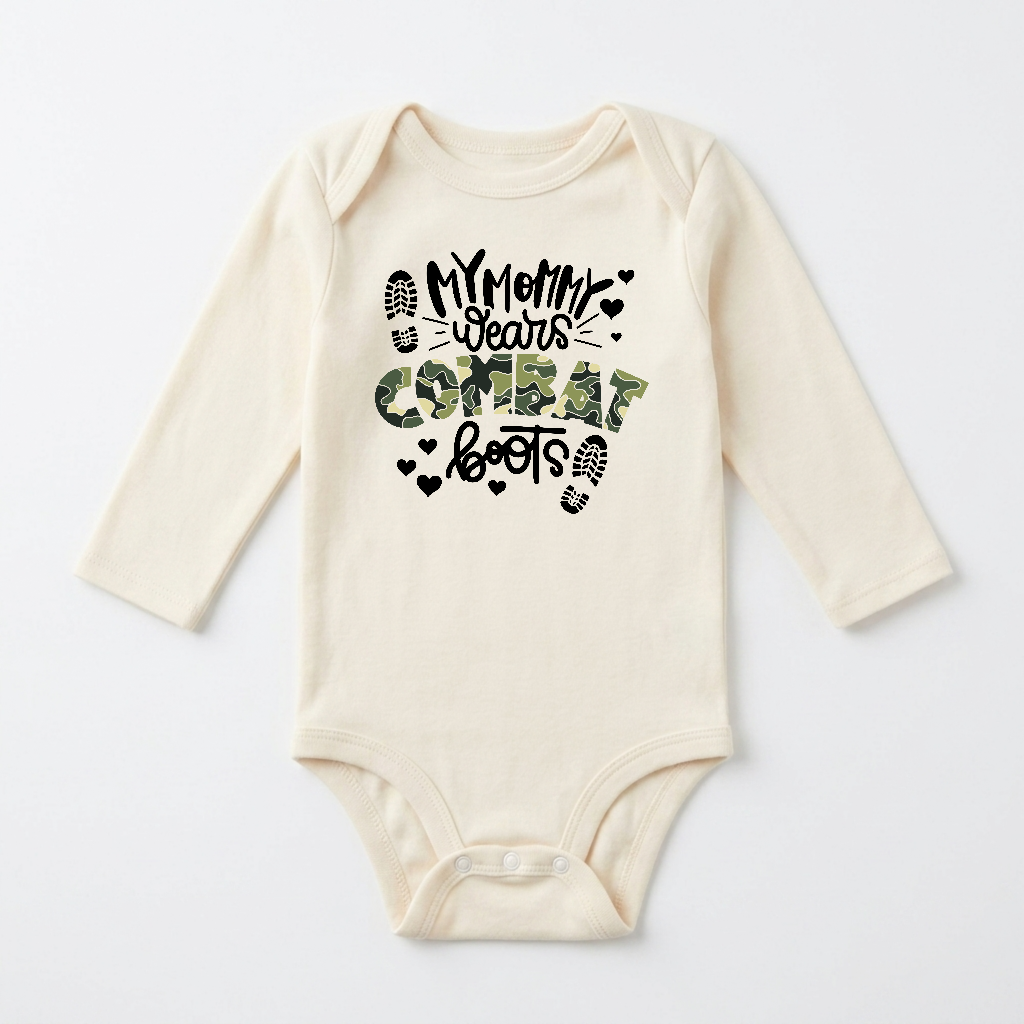 Long-Sleeve Military Baby Onesie – My Mommy Wears Combat Boots Bodysuit