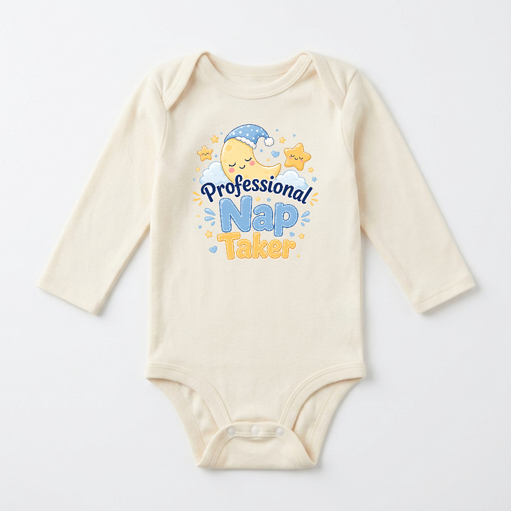 Long-Sleeve Funny Baby Onesie – Professional Nap Taker Bodysuit