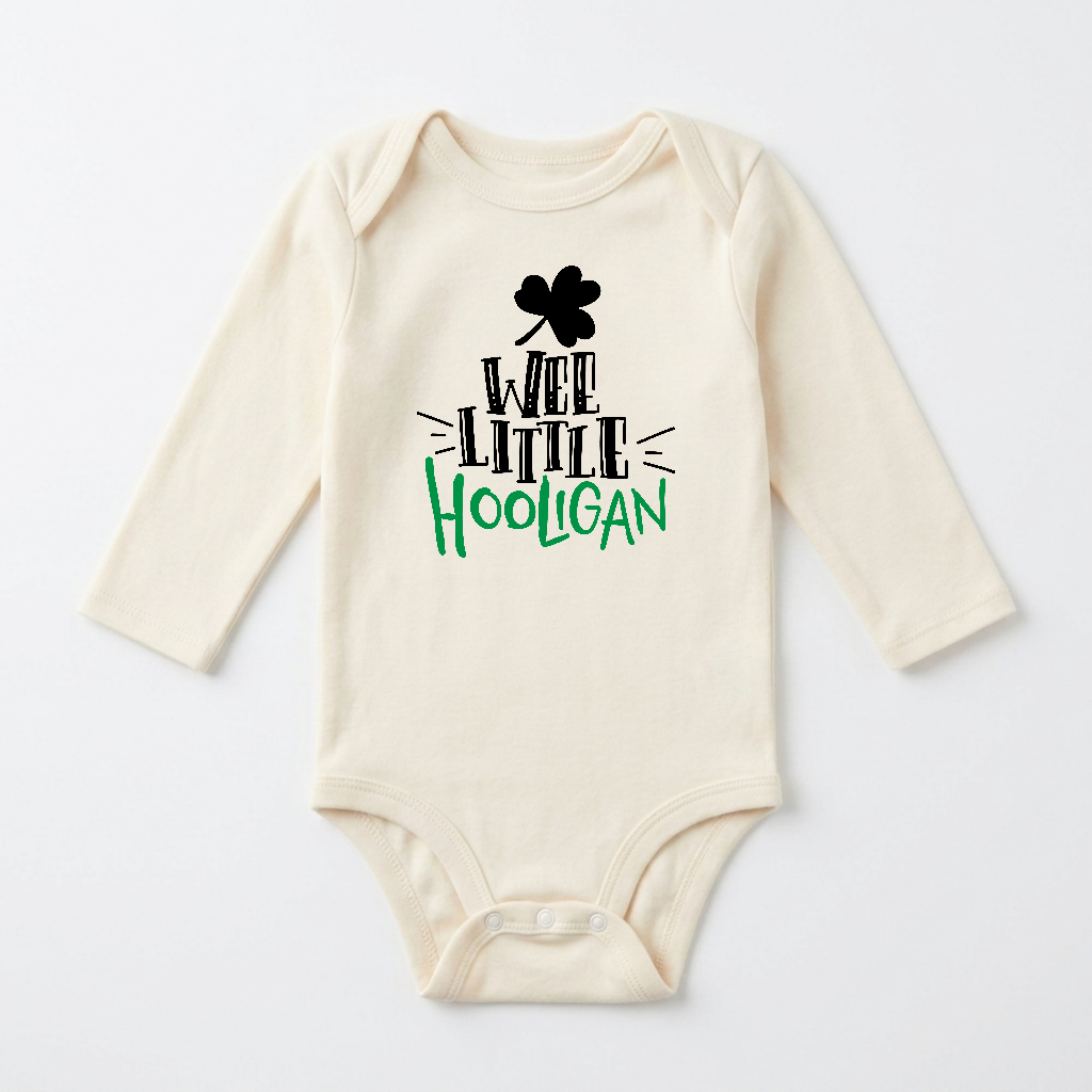 Long-Sleeve St. Patrick’s Day Baby Onesie – Wee Little Hooligan Bodysuit