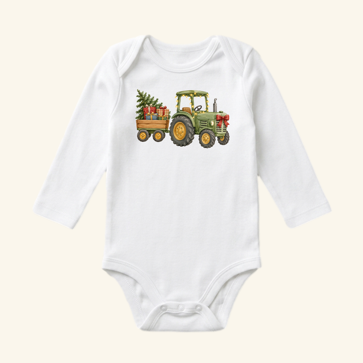 Christmas Tractor Baby Onesie – Farm Tractor Holiday Bodysuit