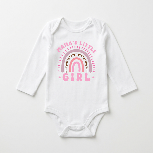 Long-Sleeve Baby Girl Onesie – Mama’s Little Girl Boho Rainbow Bodysuit