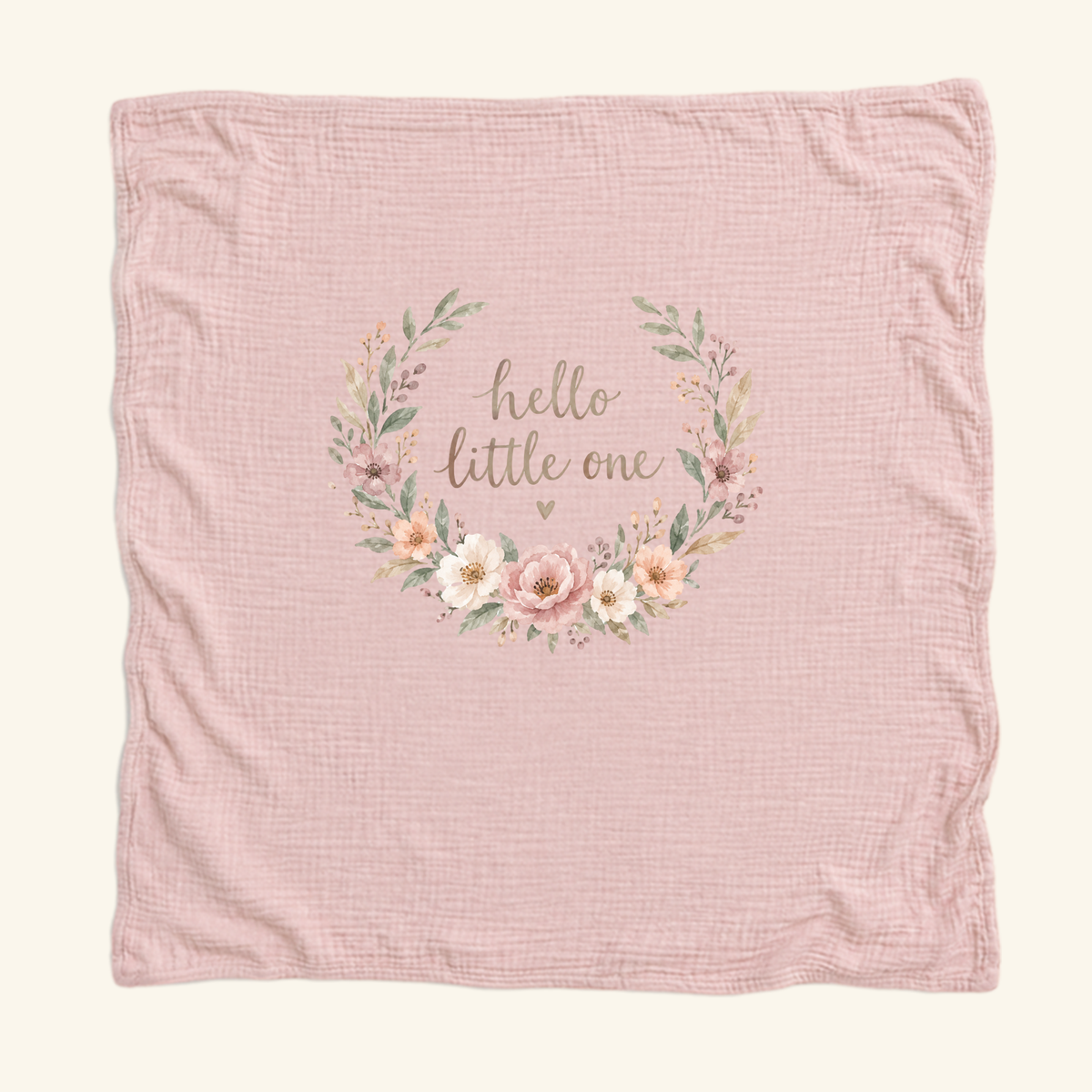 Hello Little One Baby Blanket – Floral Wreath Muslin Blanket