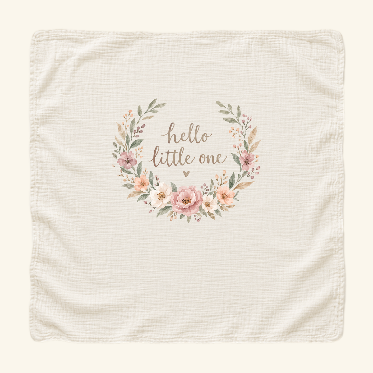 Hello Little One Baby Blanket – Floral Wreath Muslin Blanket