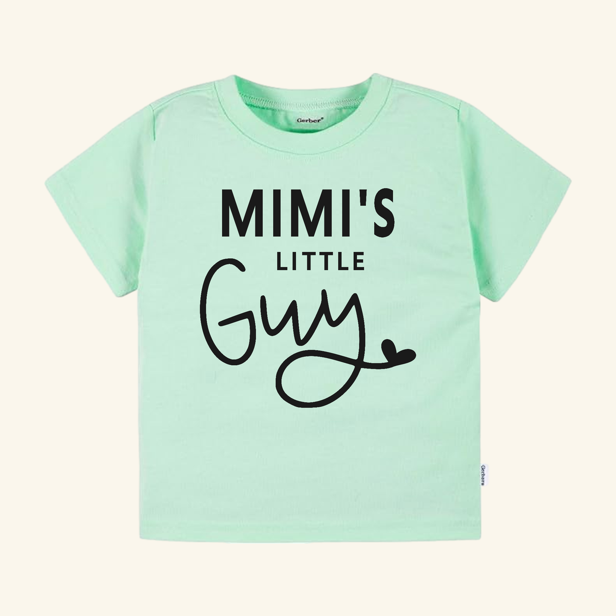 Mint green Mimi Toddler Shirt – Mimi’s Little Guy Tee featuring the text Mimi’s Little Guy printed in black on the front.