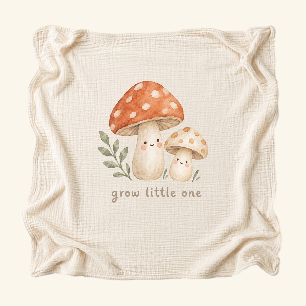 Grow Little One Baby Blanket – Cute Mushroom Muslin Blanket