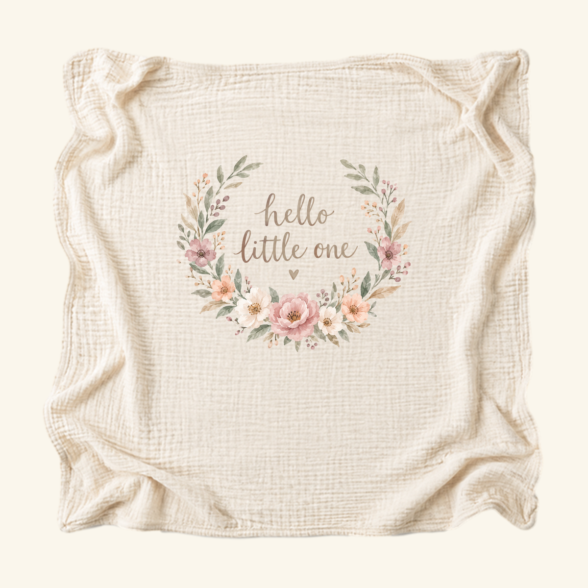 Hello Little One Baby Blanket – Floral Wreath Muslin Blanket