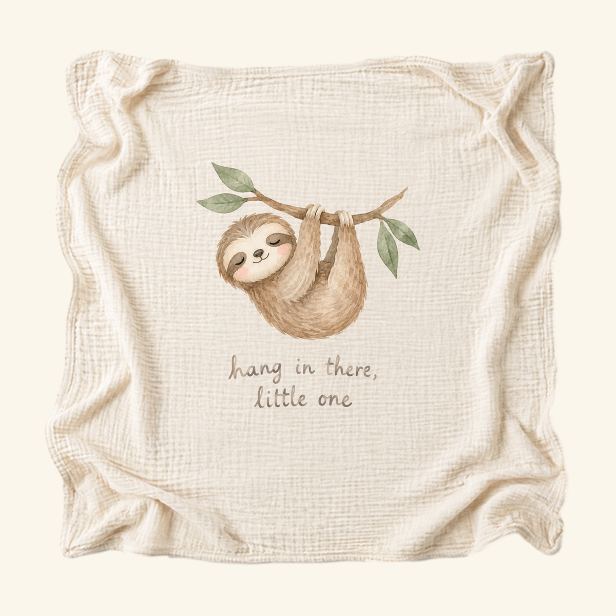 Hang In There Little One Baby Blanket – Cute Sloth Muslin Blanket