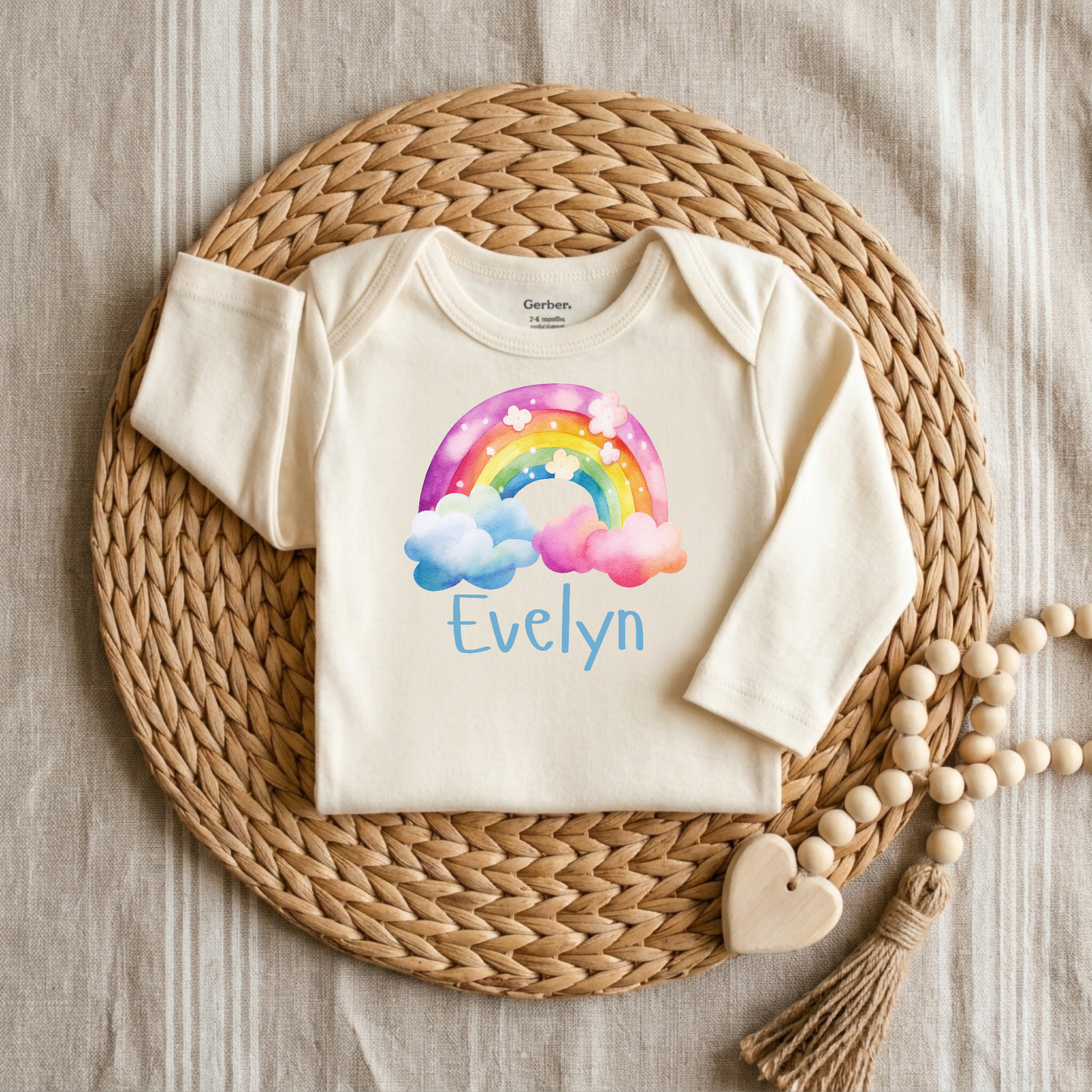 Personalized Rainbow Cloud Baby Girl Onesie – Custom Name Bodysuit