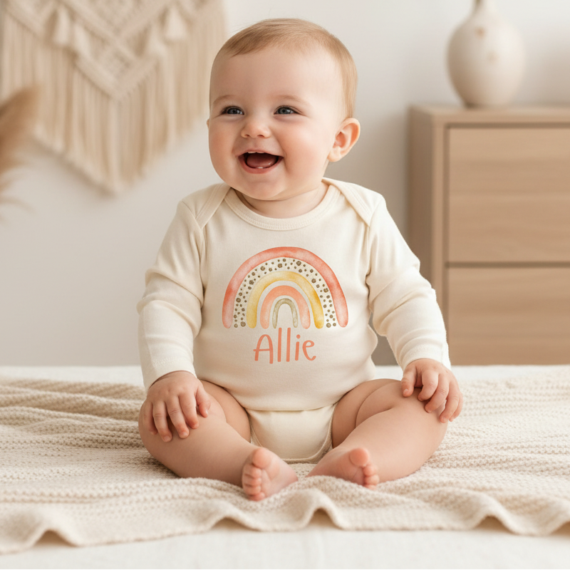 Personalized Sunset Rainbow Newborn Onesie – Custom Name Bodysuit