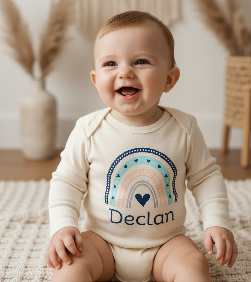 Personalized Rainbow Baby Onesie – Custom Name Bodysuit