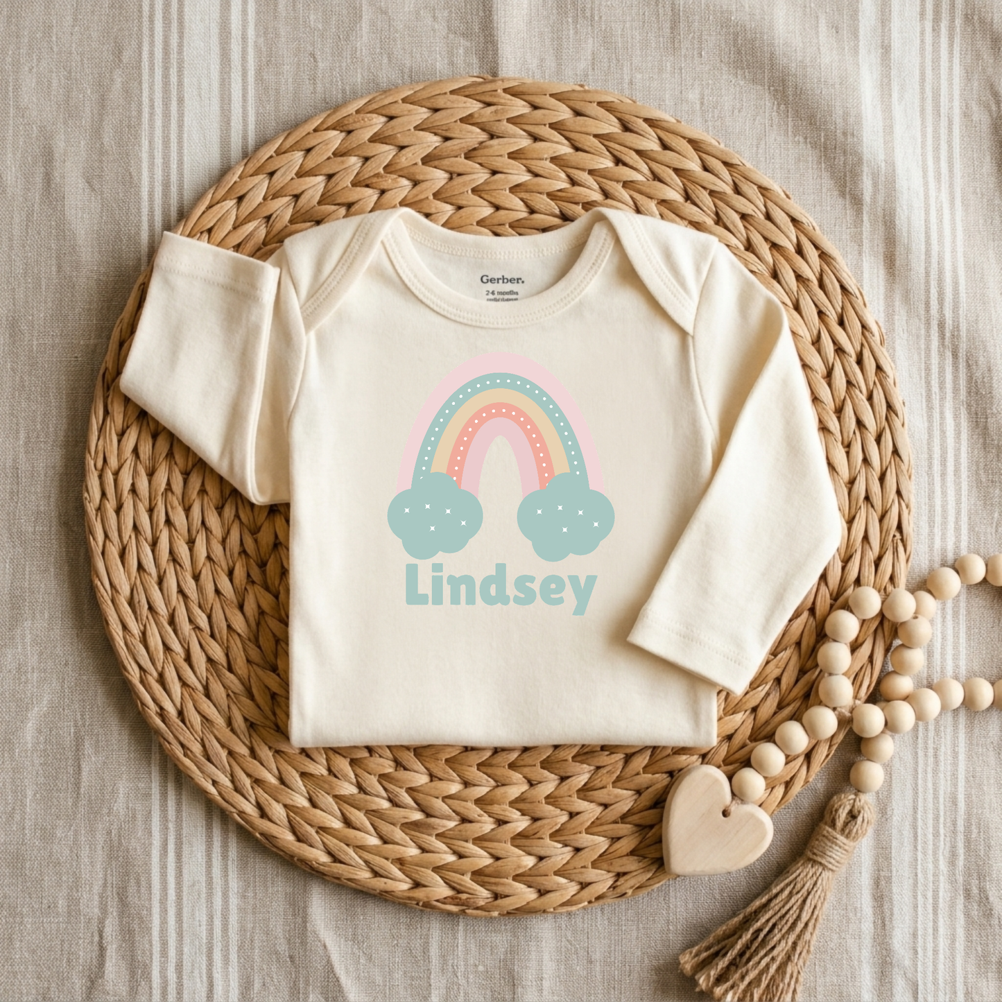 Custom Pastel Rainbow Infant Onesie – Personalized Name Bodysuit