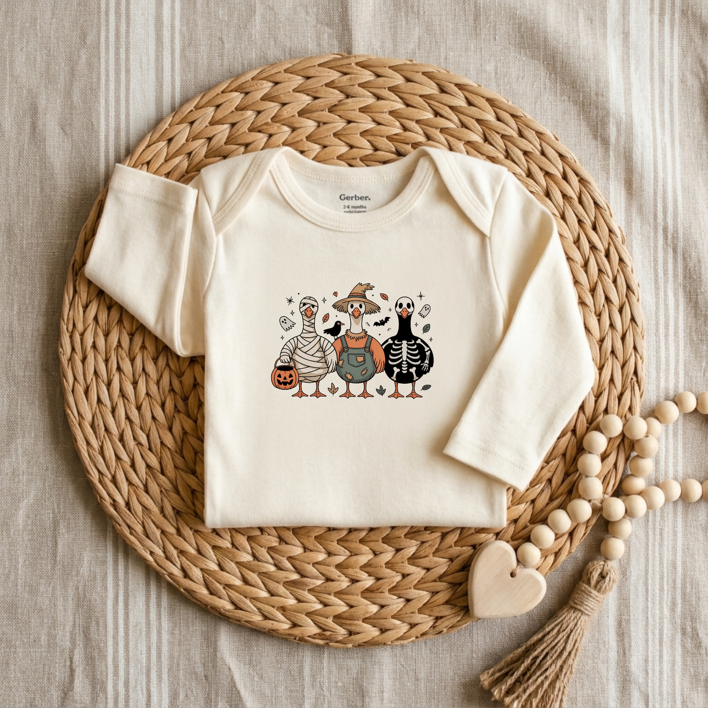 Halloween Goose Trio Baby Onesie – Costumed Goose Bodysuit