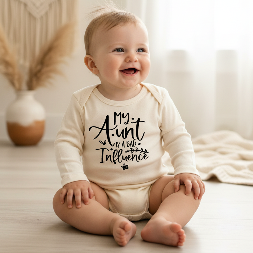 My Aunt Is a Bad Influence Baby Onesie – Script Aunt Bodysuit