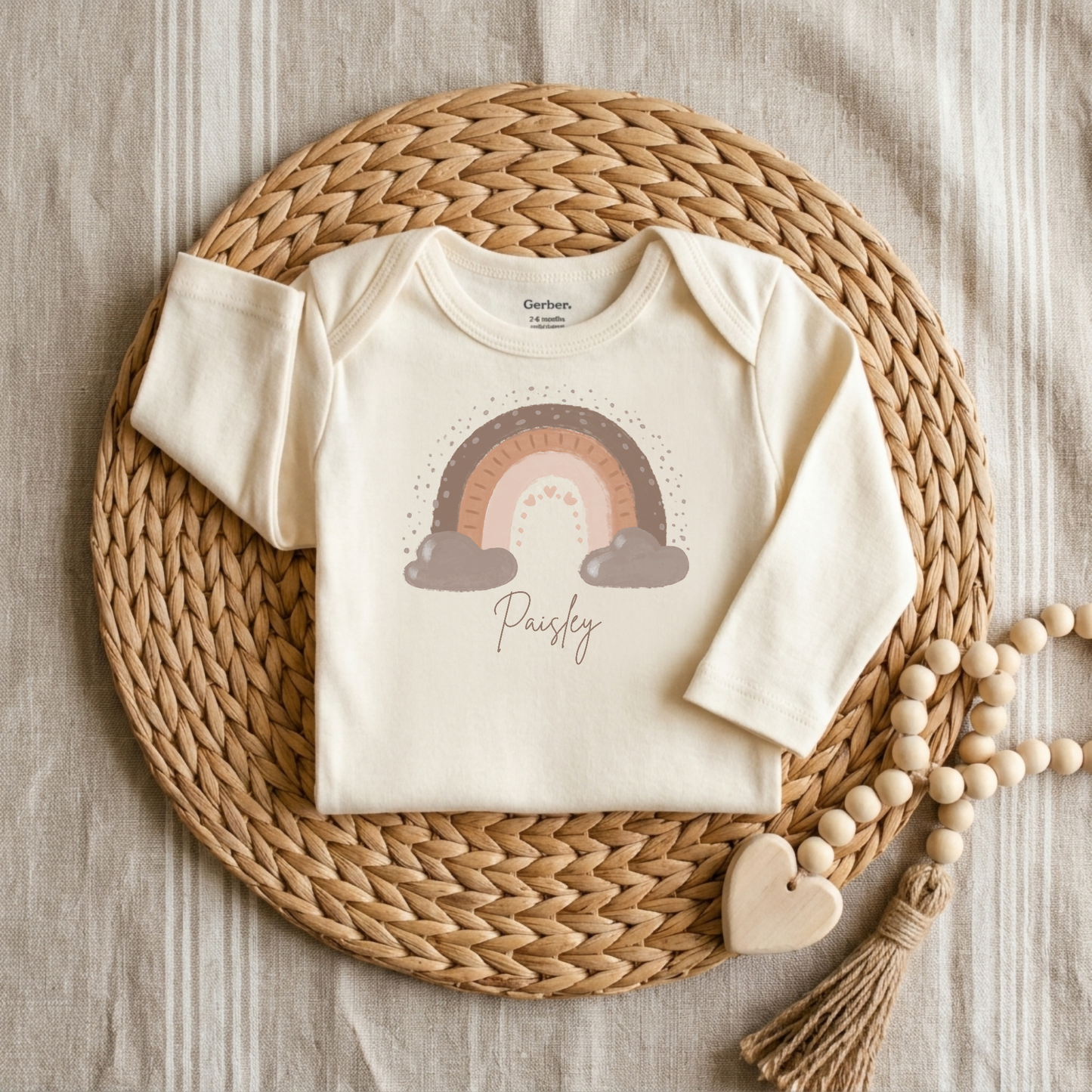 Custom Boho Rainbow Newborn Onesie – Personalized Name Bodysuit