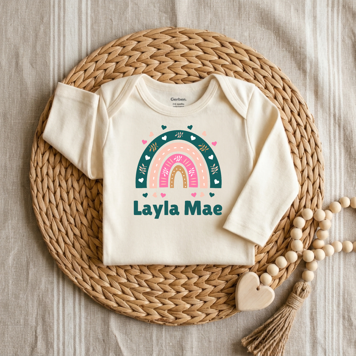 Personalized Teal Rainbow Baby Onesie – Custom Name Bodysuit