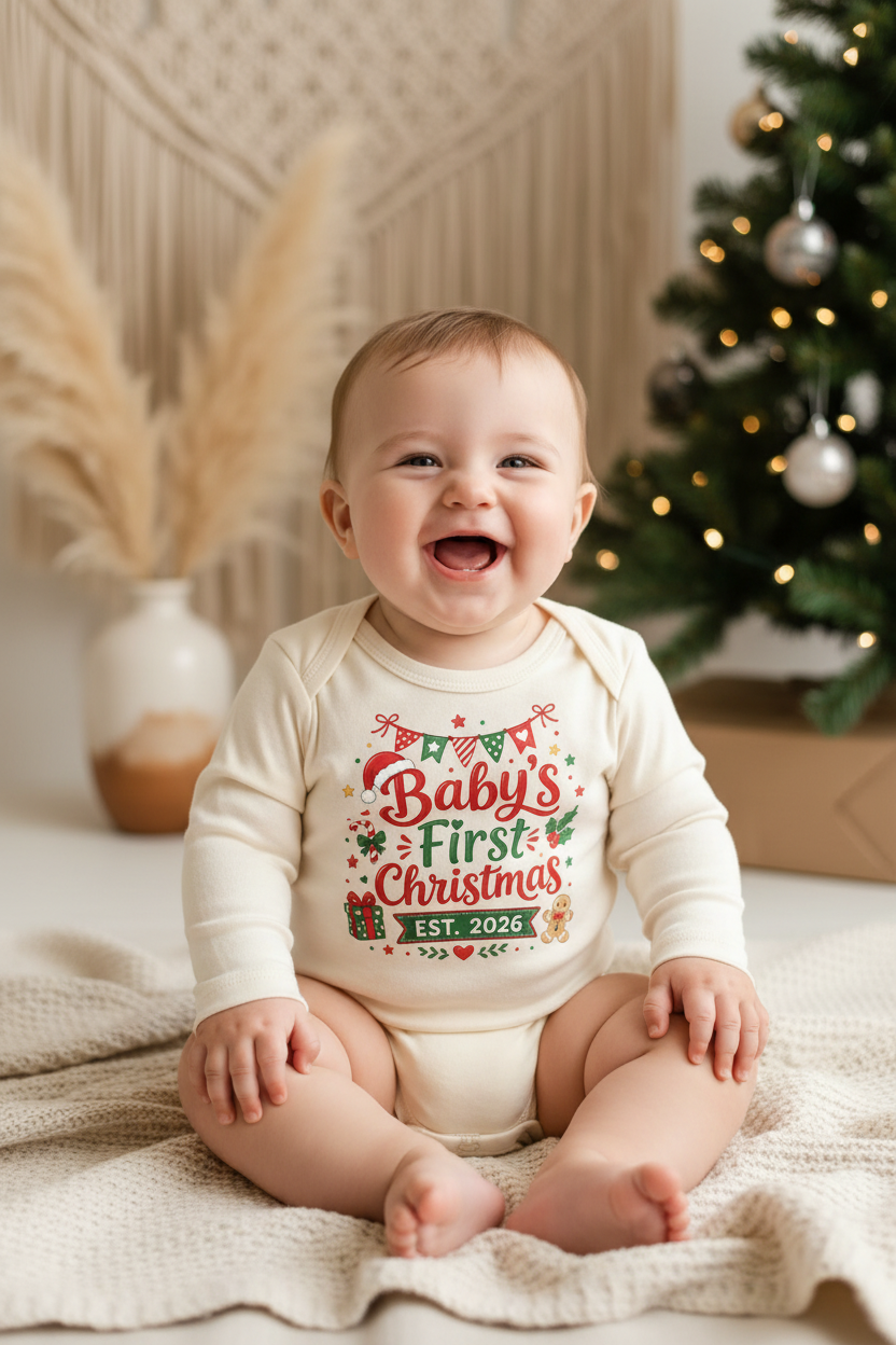 Baby's First Christmas Est. 2026 Long Sleeve Onesie