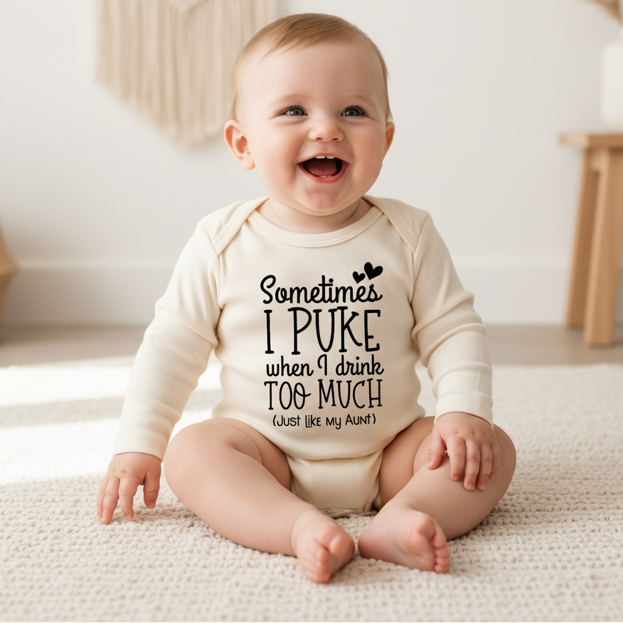 Sometimes I Puke When I Drink Too Much Baby Onesie – Funny Aunt Bodysuit