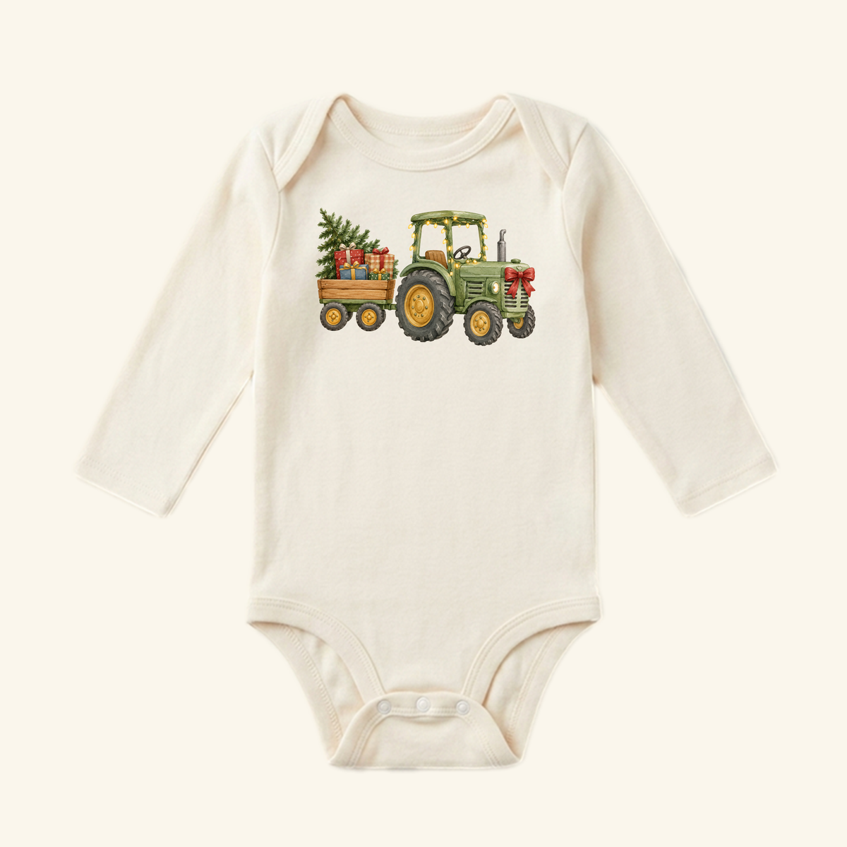 Christmas Tractor Baby Onesie – Farm Tractor Holiday Bodysuit