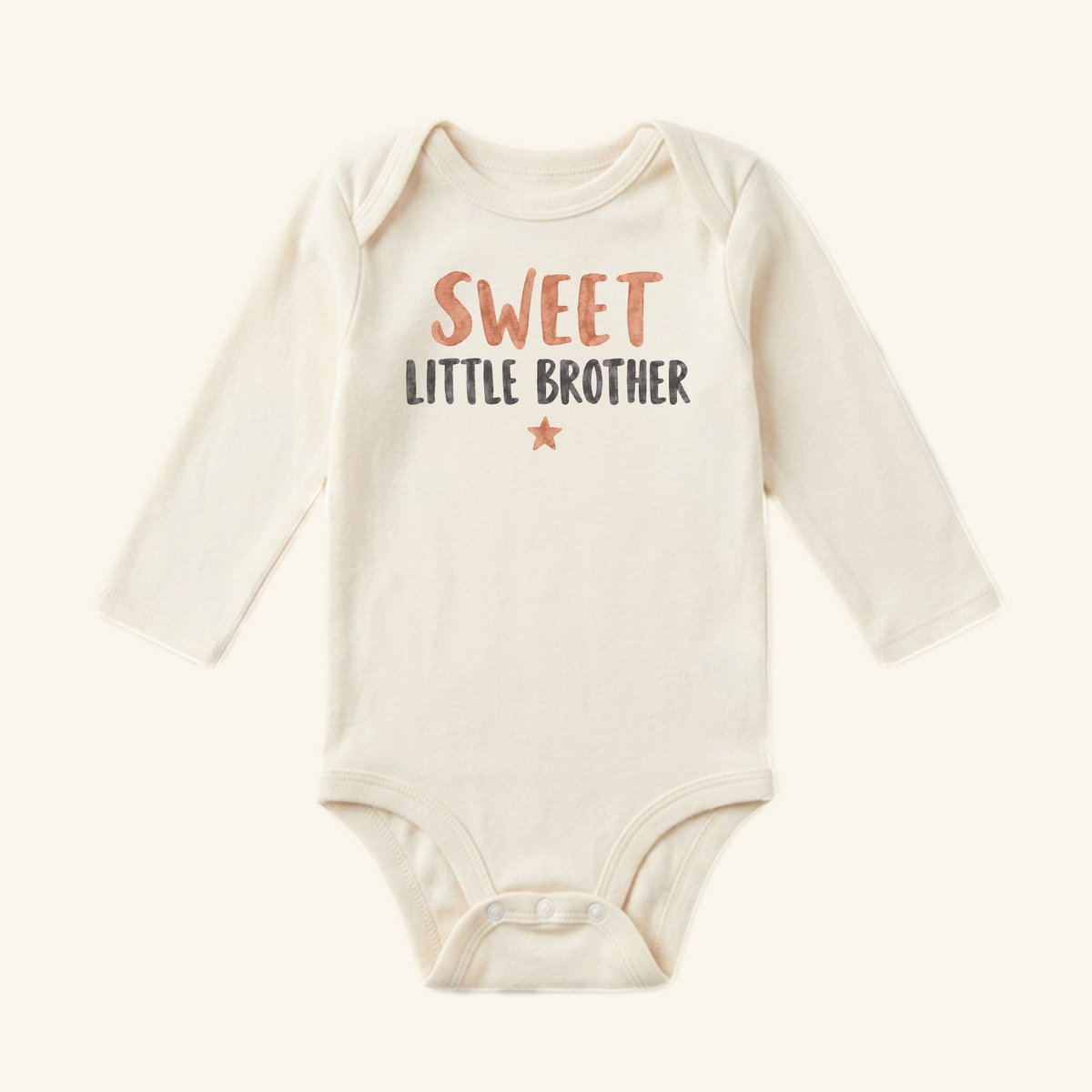 Sweet Little Brother Baby Onesie – Watercolor Star Sibling Bodysuit, a long-sleeve bodysuit with a small star printed on the chest.