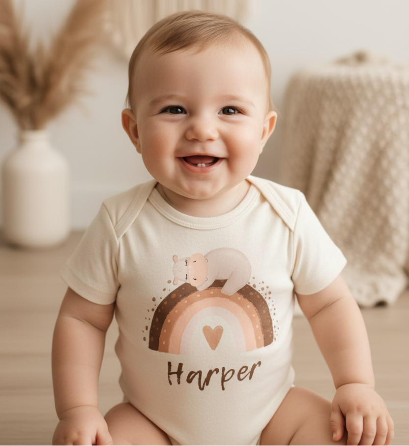 Personalized Bear Rainbow Baby Onesie – Custom Name Bodysuit