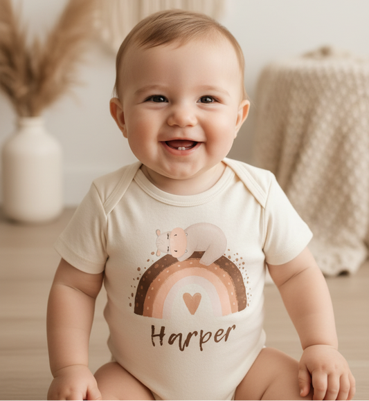 Personalized Bear Rainbow Baby Onesie – Custom Name Bodysuit