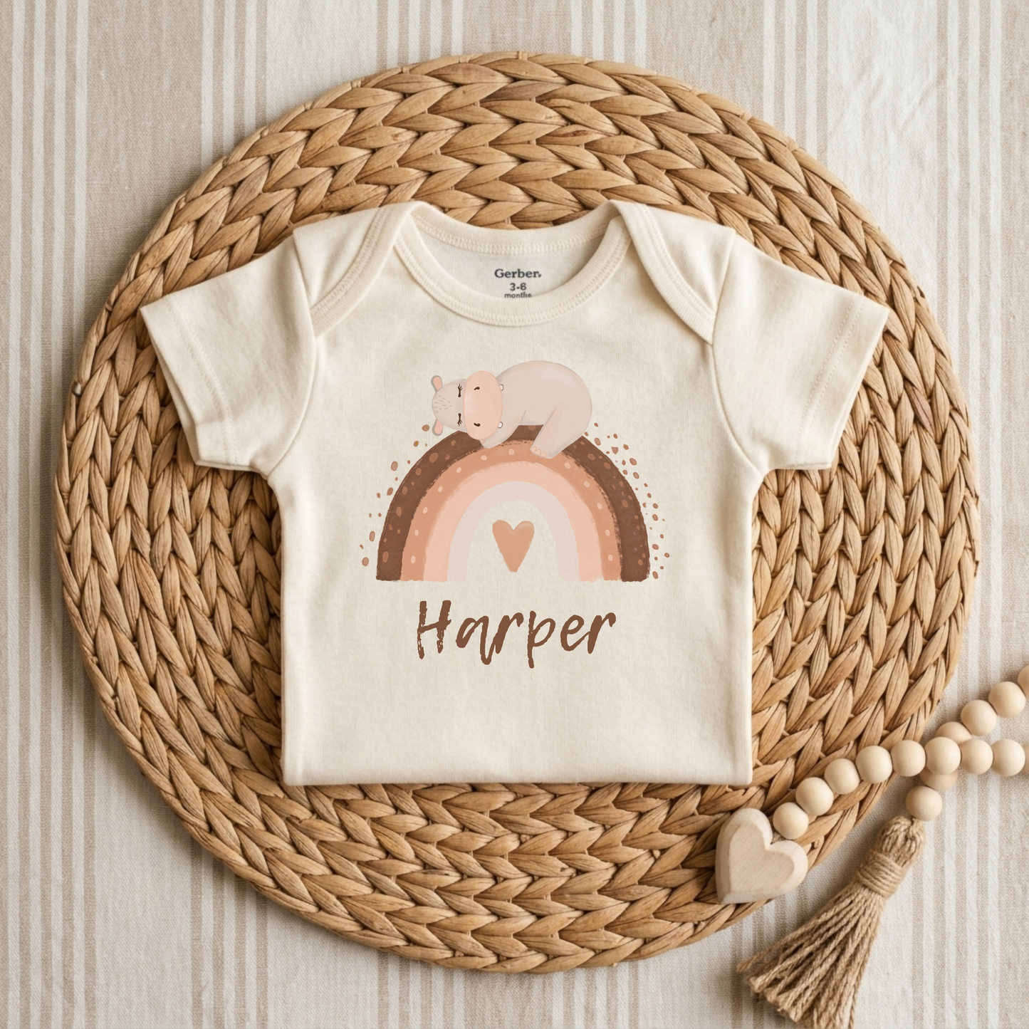 Personalized Bear Rainbow Baby Onesie – Custom Name Bodysuit
