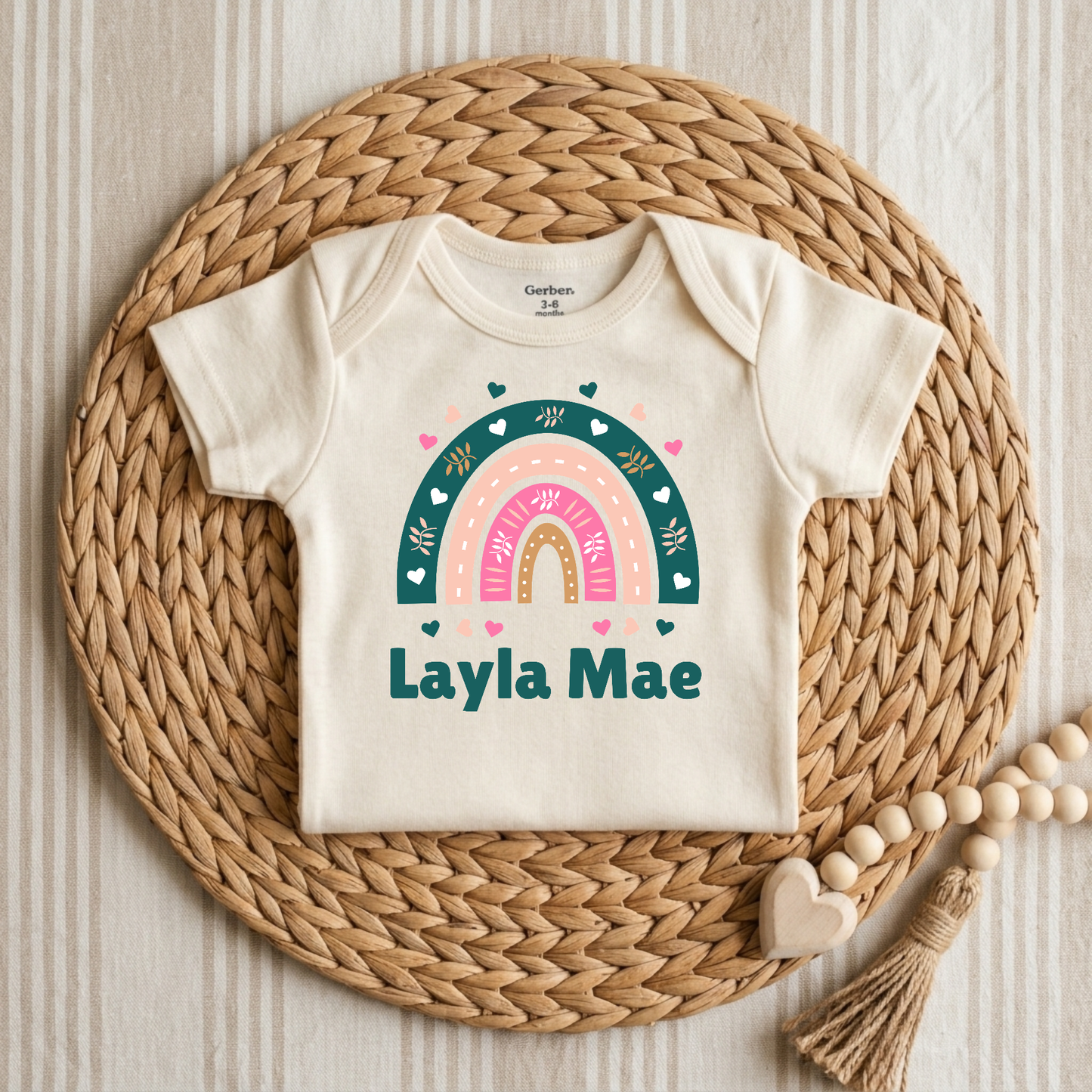 Personalized Teal Rainbow Baby Onesie – Custom Name Bodysuit