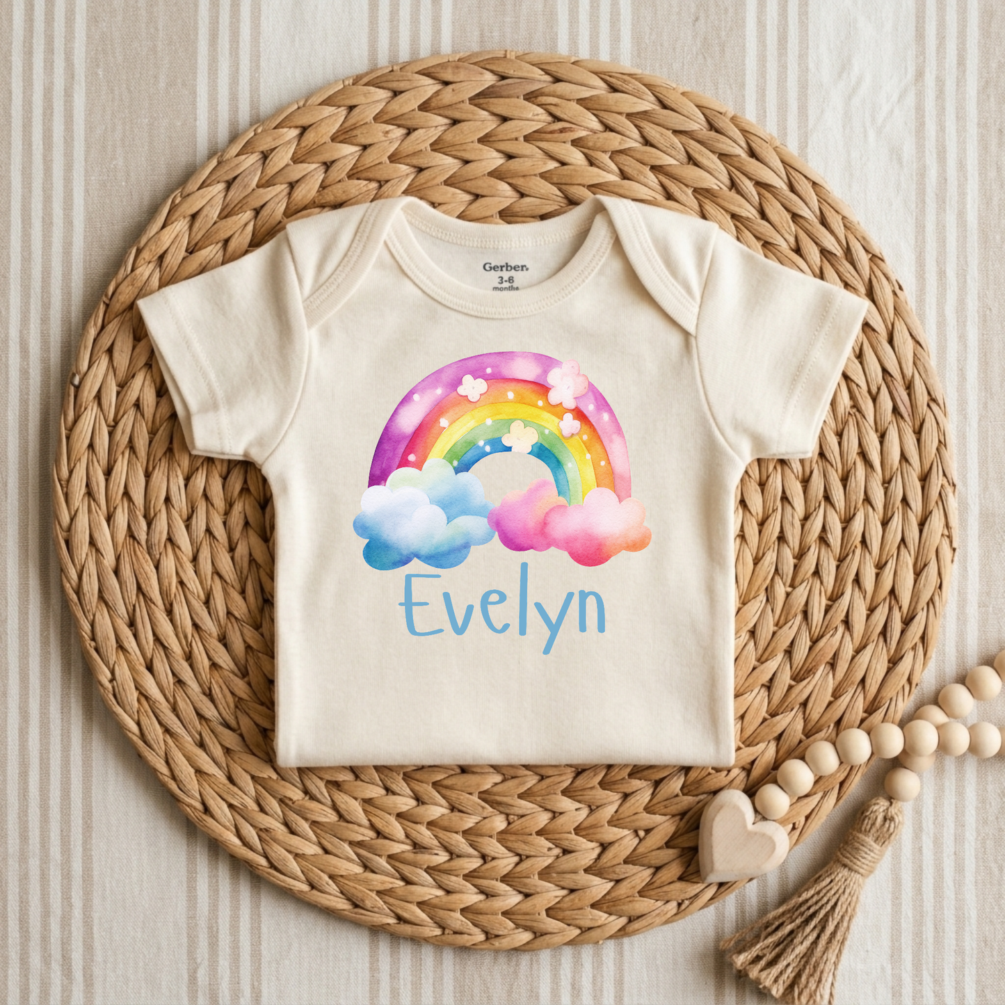 Personalized Rainbow Cloud Baby Girl Onesie – Custom Name Bodysuit