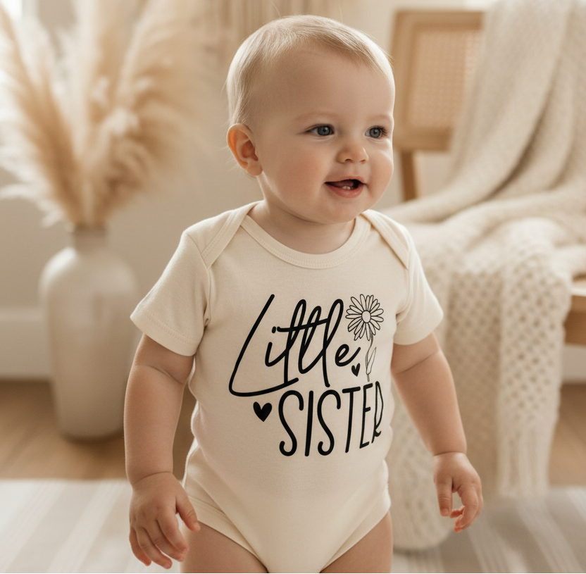 Little Sister Onesie – Baby Girl Announcement Bodysuit