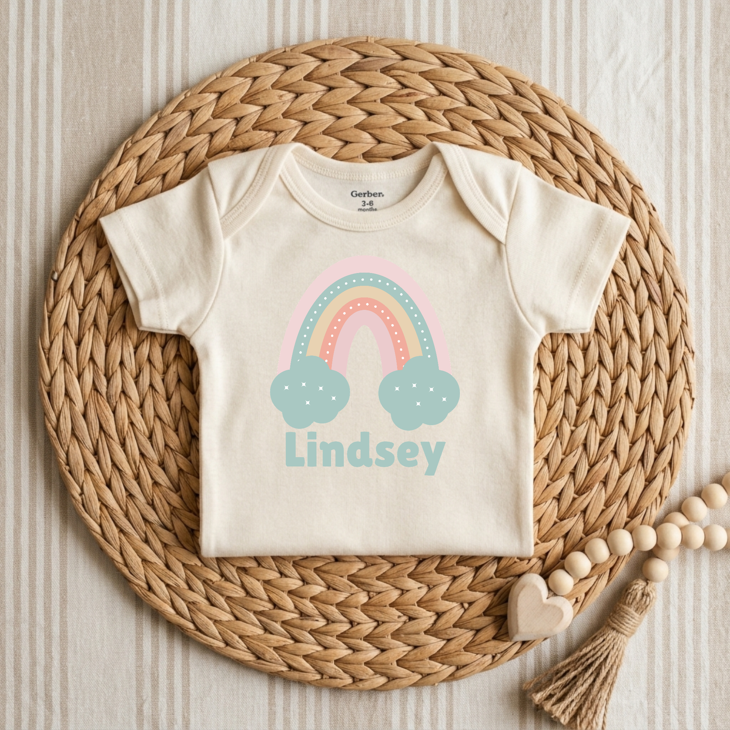 Custom Pastel Rainbow Infant Onesie – Personalized Name Bodysuit