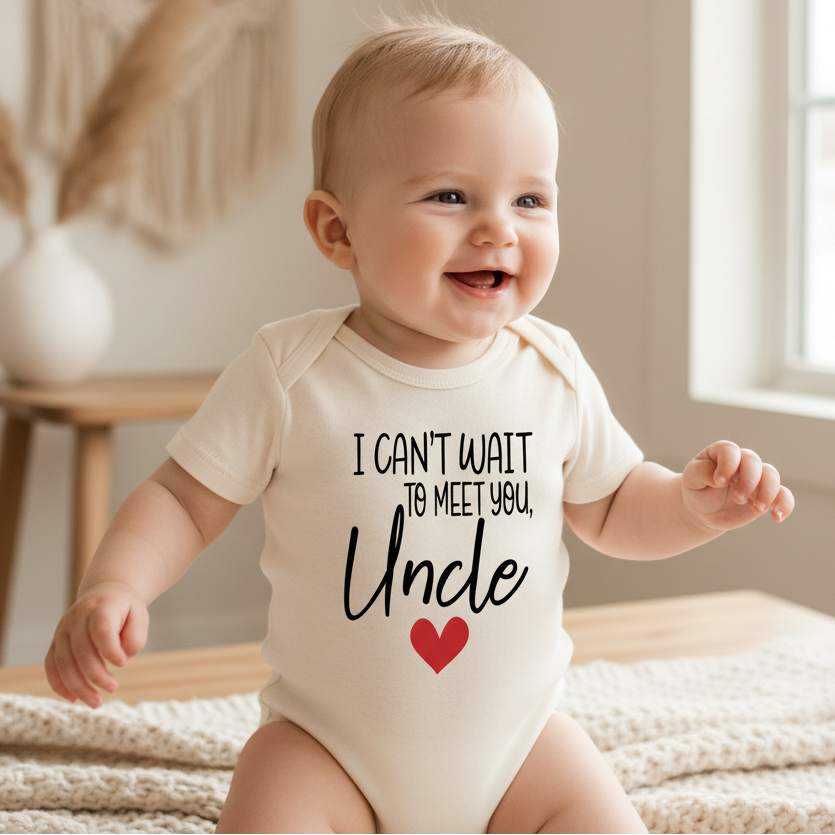 I Can't Wait to Meet You Uncle Baby Onesie – Announcement Bodysuit