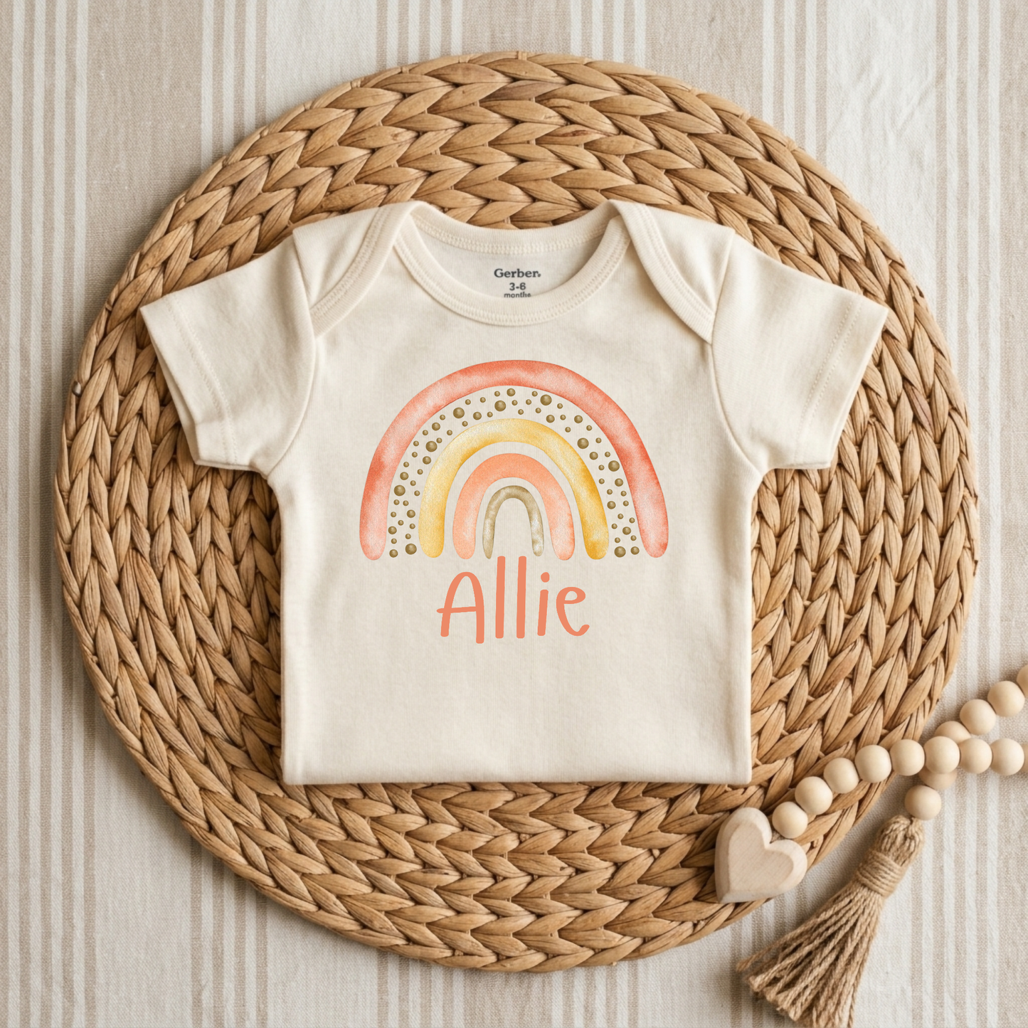 Personalized Sunset Rainbow Newborn Onesie – Custom Name Bodysuit