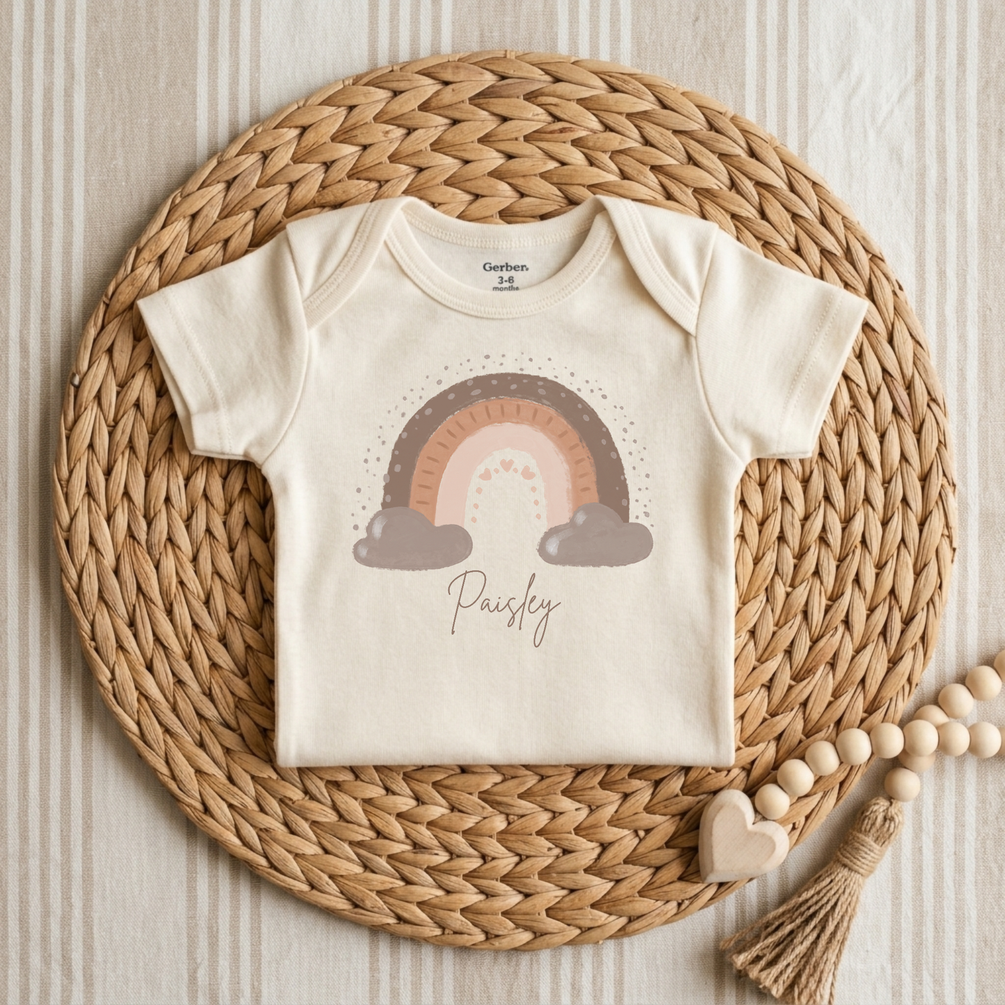Custom Boho Rainbow Newborn Onesie – Personalized Name Bodysuit
