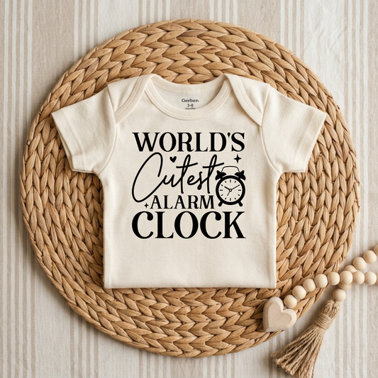 World's Cutest Alarm Clock Onesie – Funny Baby Bodysuit