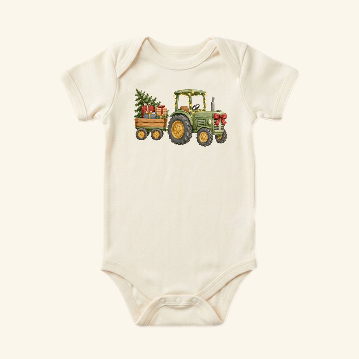 Christmas Tractor Baby Onesie – Farm Tractor Holiday Bodysuit