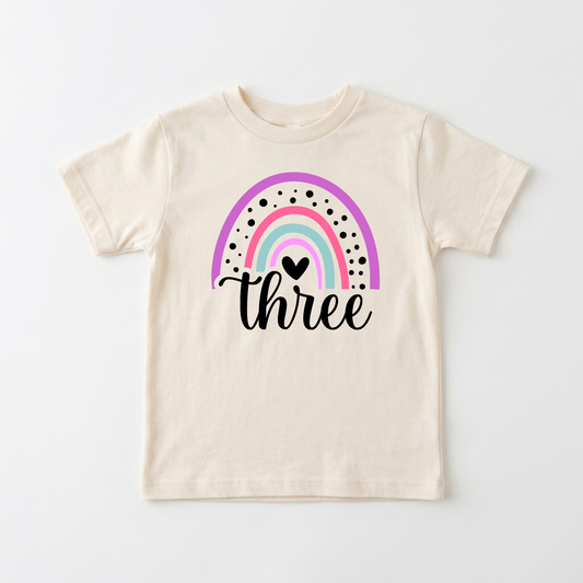 Rainbow Three Toddler Shirt – 3rd Birthday Tee