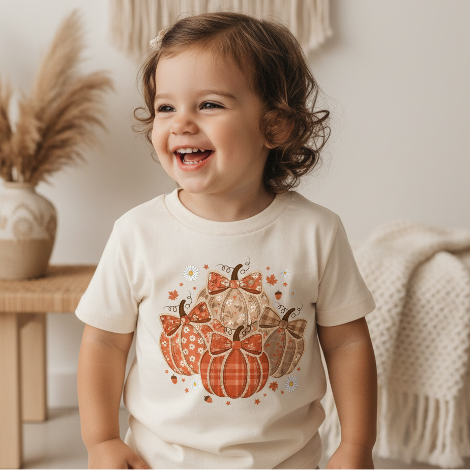 Patchwork Pumpkin Toddler Girls Shirt – Fall Floral Tee