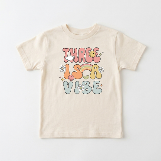 Three Is a Vibe Toddler Shirt – Retro 3rd Birthday Tee