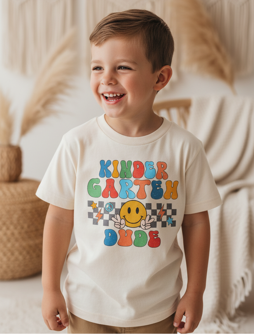 Kindergarten Dude Youth Shirt – Retro Back to School Tee