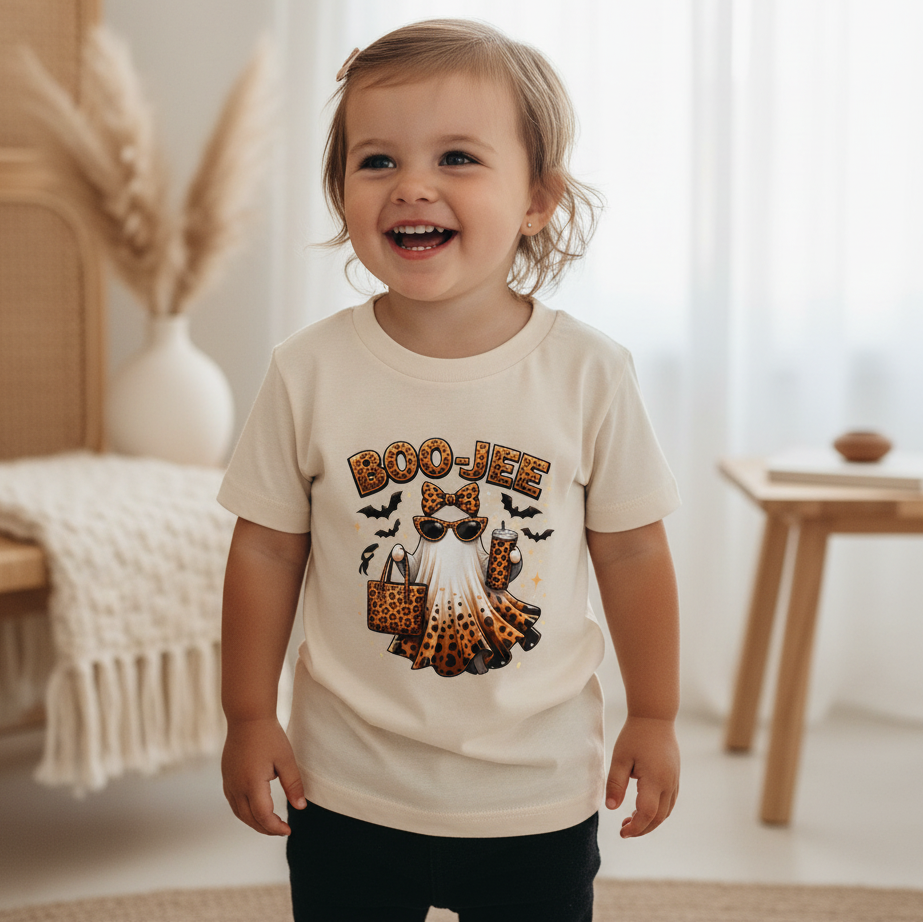 Boo-Jee Ghost Toddler Girls Shirt – Leopard Print Halloween Tee