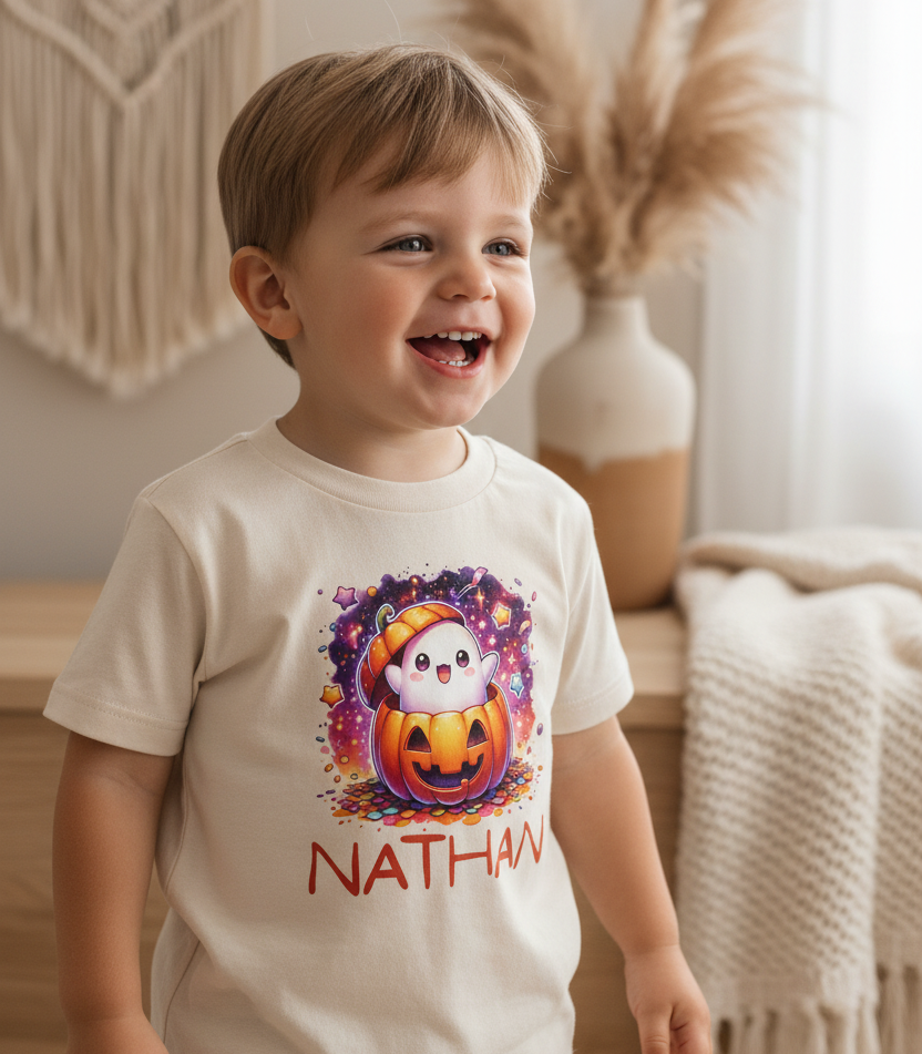 Personalized Ghost Pumpkin Toddler Shirt – Halloween Name Tee