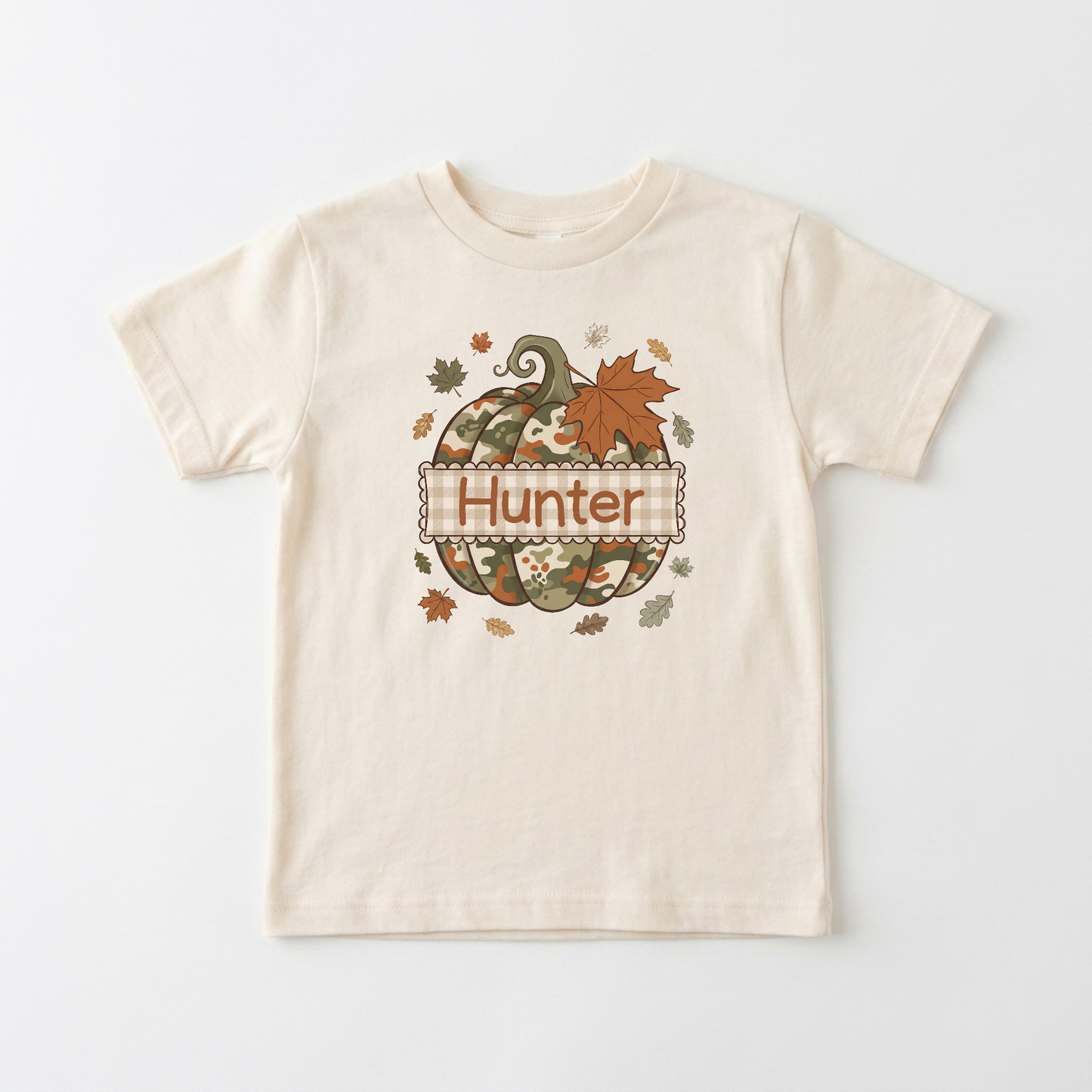 Personalized Camo Pumpkin Toddler Shirt – Fall Name Tee